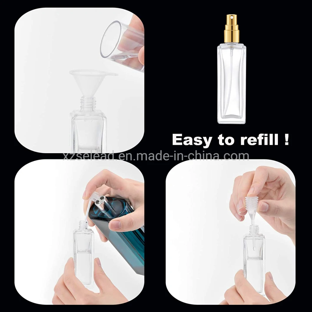 Clear 15ml 30ml 50ml 100ml Perfume Rectangular Square Glass Bottle with Lotion Pump Cap