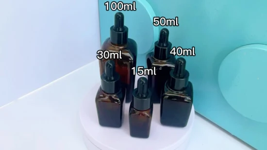 Professionelle 5-120-ml-Glasflasche für ätherische Öle mit Schraubring-Flachdeckel und Gummi- und Glastropfer/Pipette in kosmetischer oder medizinischer Verpackung