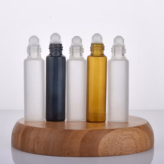 10 ml schwarze, bernsteinfarbene, mattierte Borosilikatglas-Flasche für ätherische Öle mit Rollerball