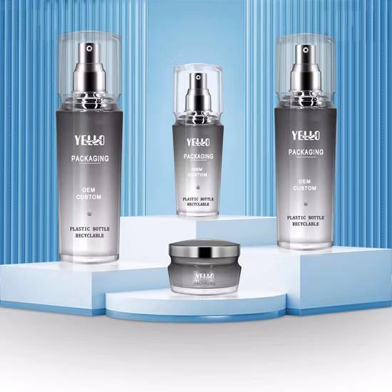 Weiße High-End-Acrylbehälter, Kosmetikverpackungen, Cremetiegel und Lotion-Plastikflaschen