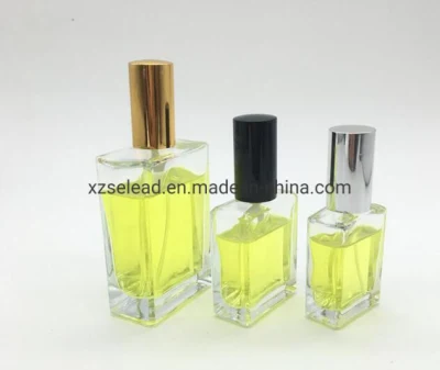 Klare 15 ml, 30 ml, 50 ml, 100 ml Parfümflasche aus rechteckigem, quadratischem Glas mit Lotionspumpenverschluss