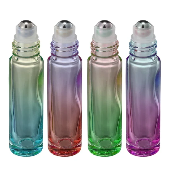 Luxuriöse Mini-Runde, leere Öl-Parfüm-Rolle auf Flasche, Glasroller, Kugel, klare, mattierte Flasche, 10 ml, mit Edelstahlperle